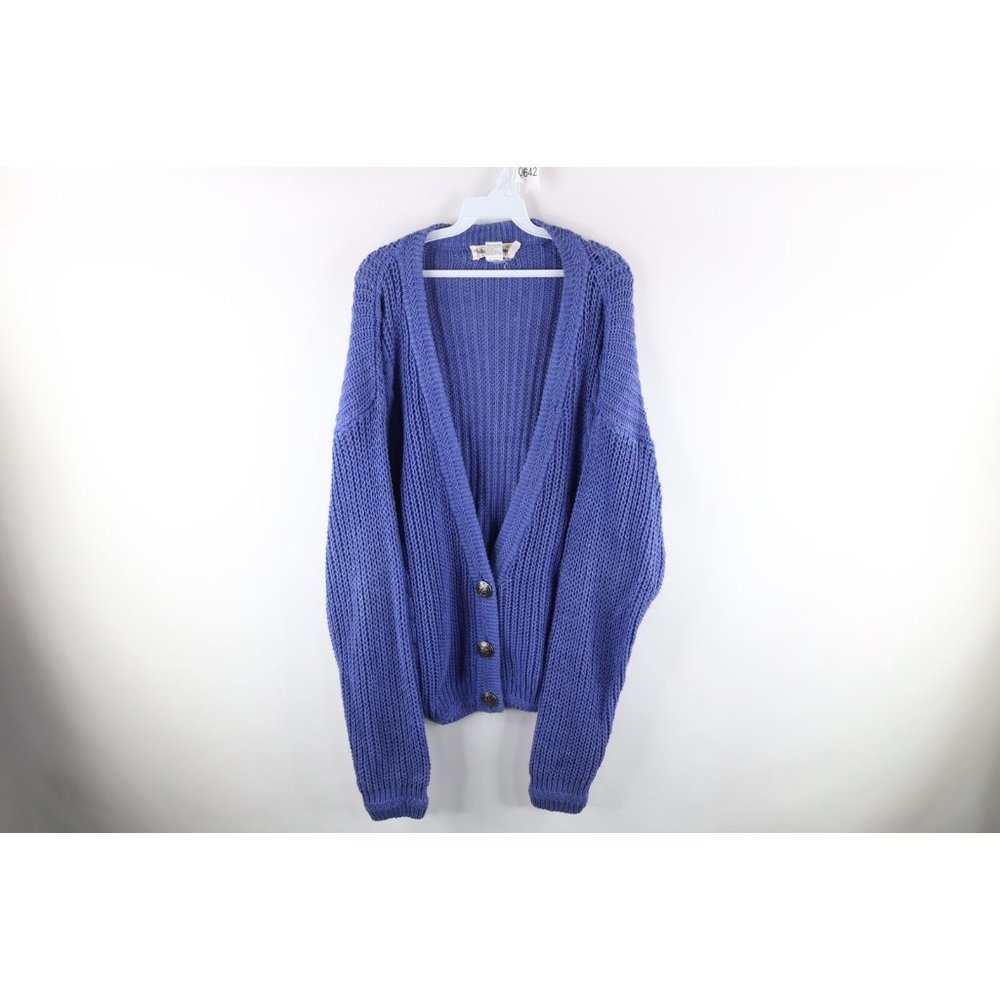Vtg 90s Grunge Streetwear Womens Large Ribbed Knit Kurt Cobain Cardigan Sweater